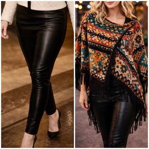 SPANX Faux Leather Leggings Medium Black Pull-On Shaping Skinny Pants NWOT